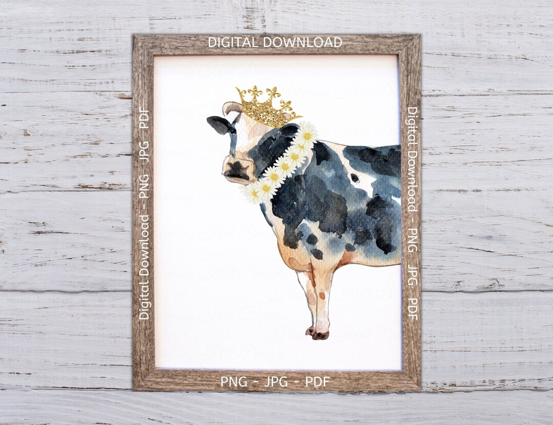 Cow With Crown Printable Cow With Daisy Necklace Print Cow - Etsy