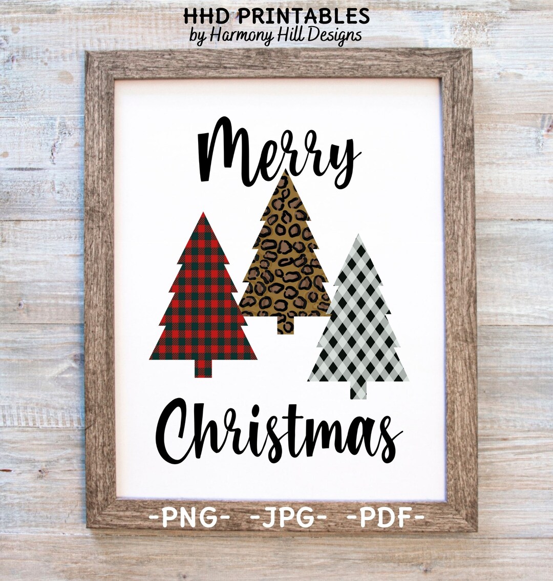Plaid Christmas Trees Printable, Plaid Trees Sublimation, Leopard Animal Print Tree, Merry ...