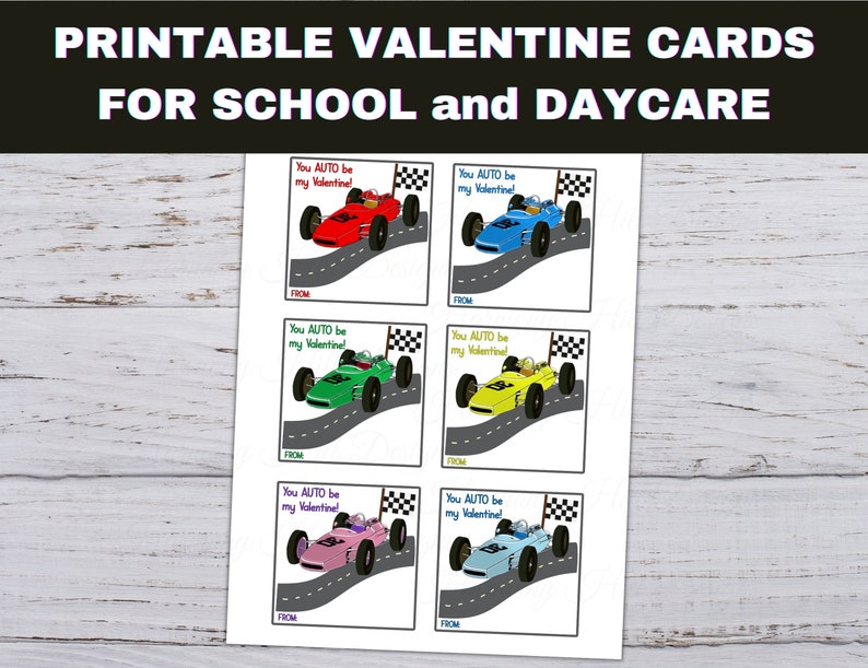 Race Car Valentines Printable Valentine Cards For School Classroom Valentines Racing