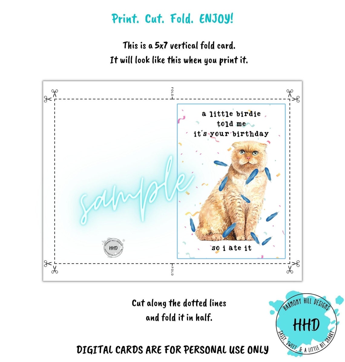 Funny Cat Birthday Card, Cat Printable Birthday Card, Snarky Cat ...