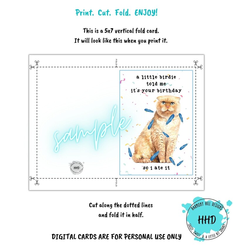 Funny Cat Birthday Card, Cat Printable Birthday Card, Snarky Cat ...