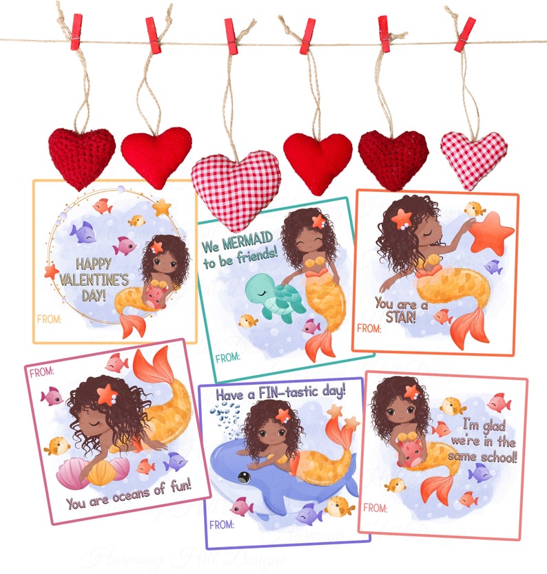 Mermaid Valentine Cards, Printable Mermaid Valentines for Class ...