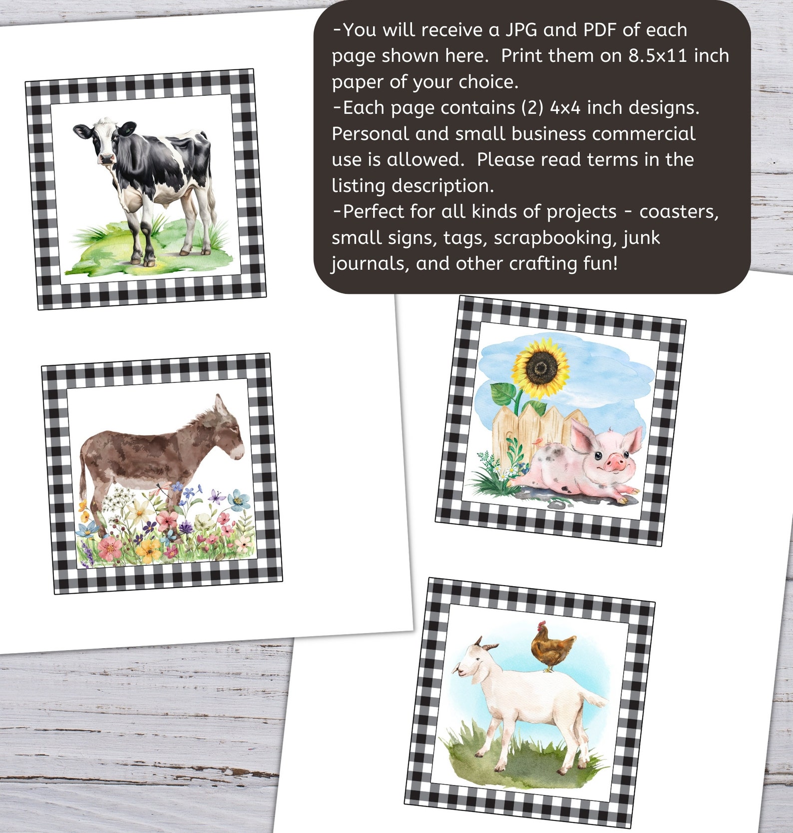Farm Animal Collage Sheets, Printable Farm Clipart, Cow Design, Pig ...