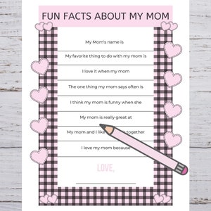 Fun Facts About My Mom, Mothers Day Printable, All About Mom From Child ...