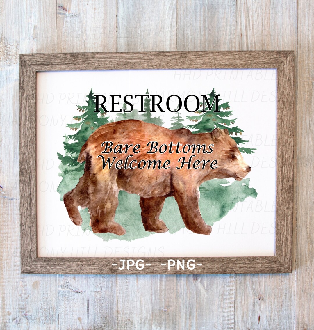 Bathroom Printable Brown Bear Restroom Sign Bare Bottoms Etsy