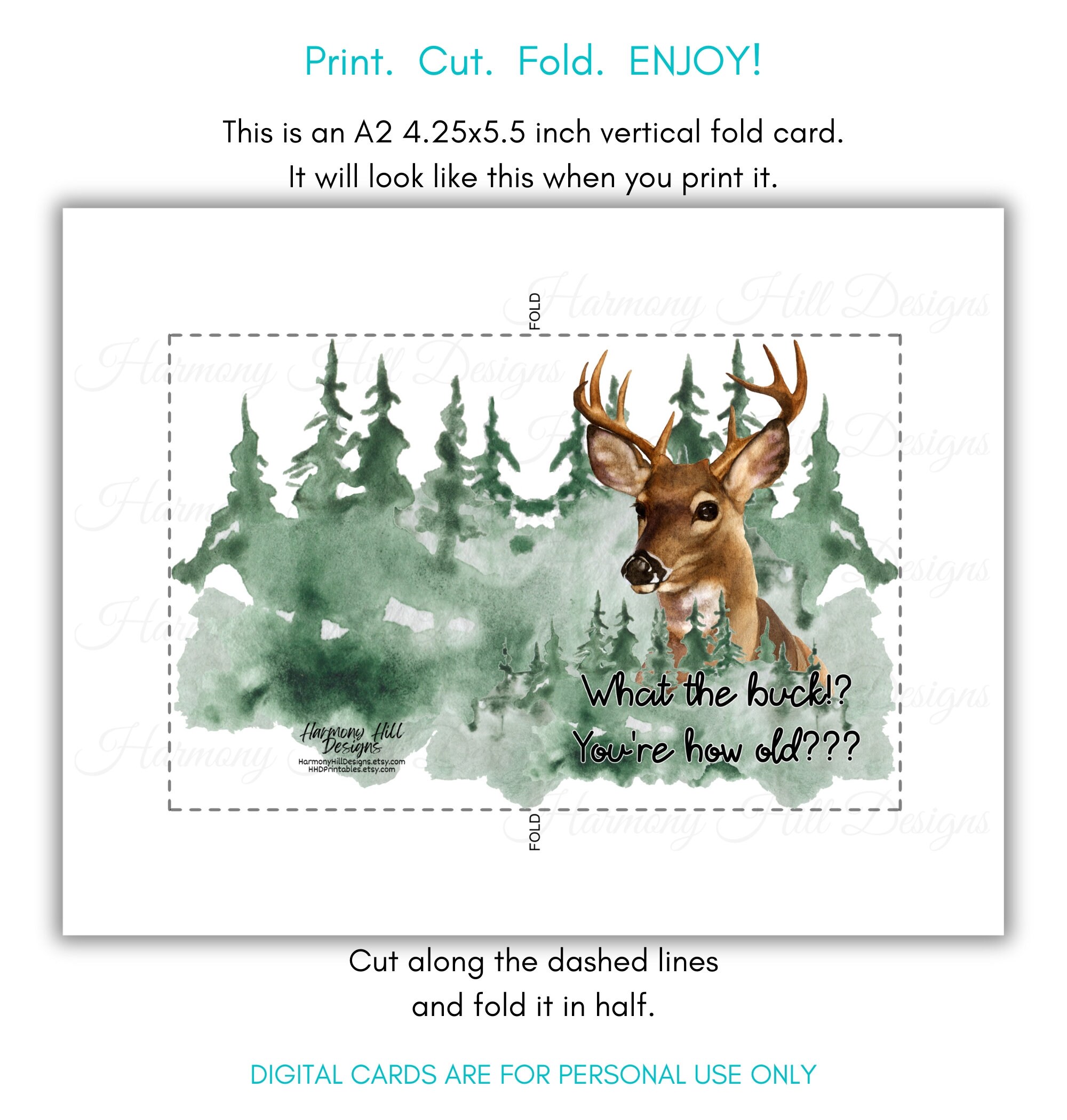 Funny Buck Deer Birthday Card, Printable Birthday Card, Hunting Humor ...