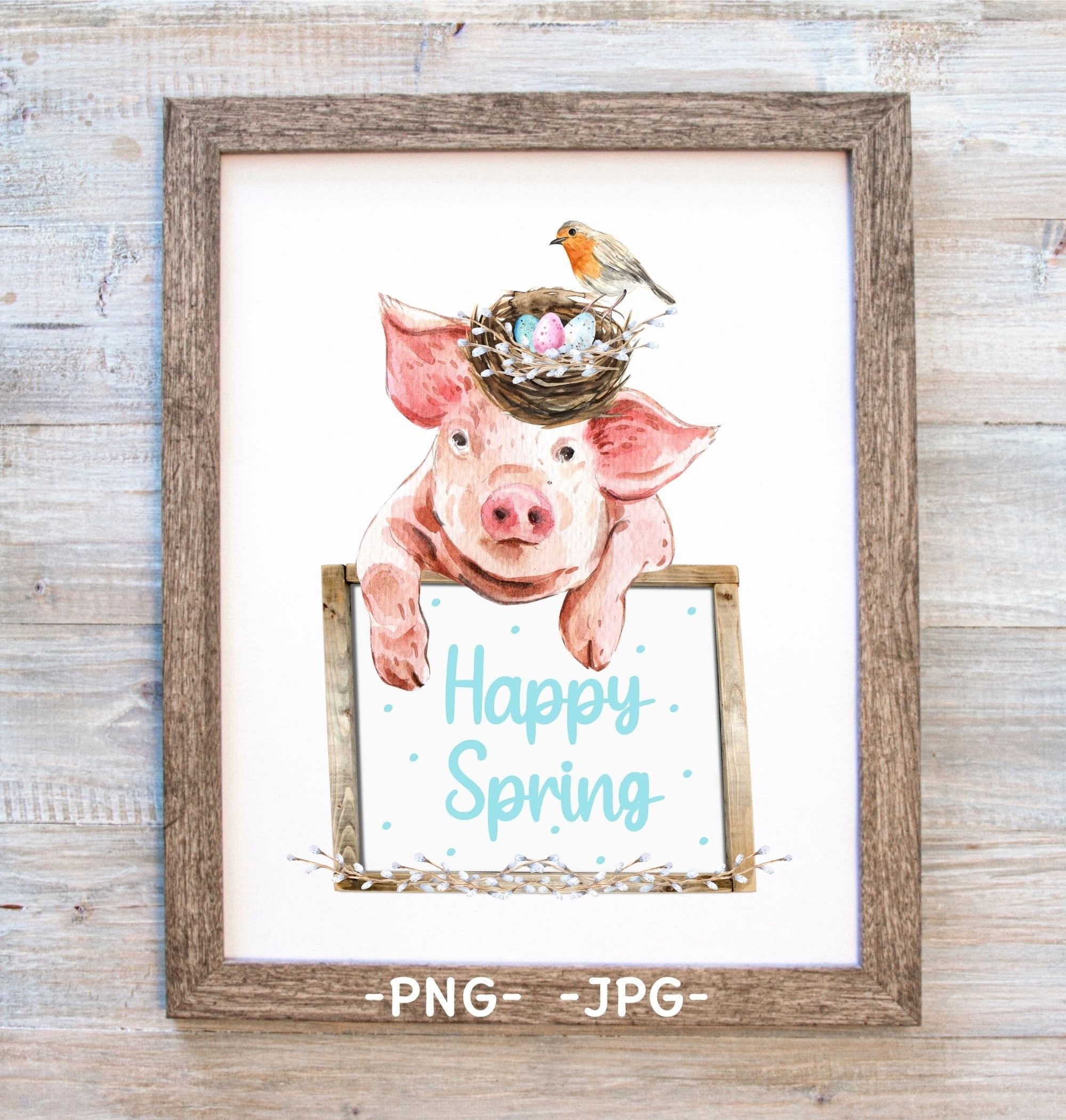 Spring Pig Print, Spring Pig Printable, Pig Sublimation, Pig Wall Art
