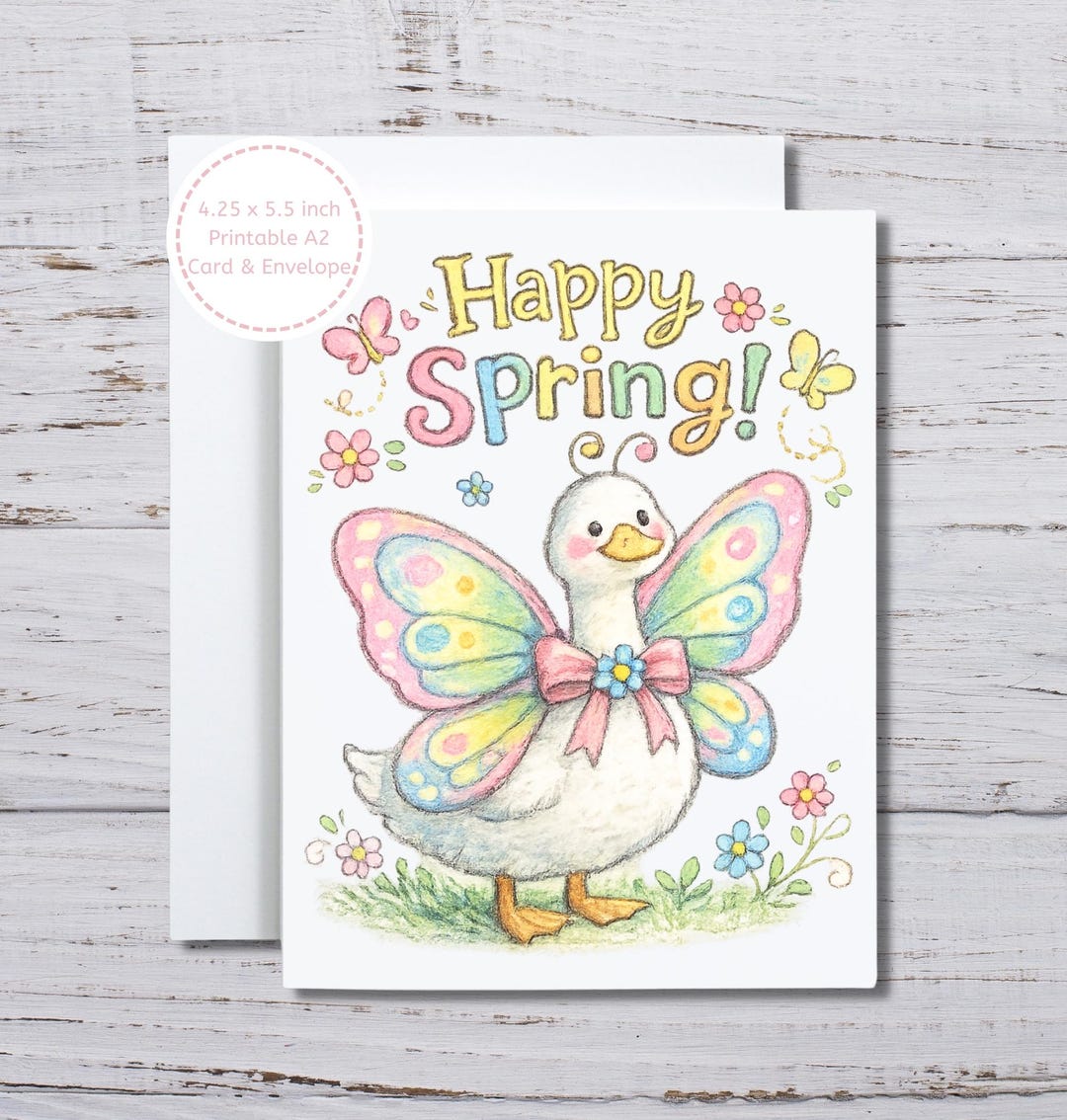 Springtime Goose Goose Spring Printable Card, Happy Spring, Goose With Butterfly Wings ...