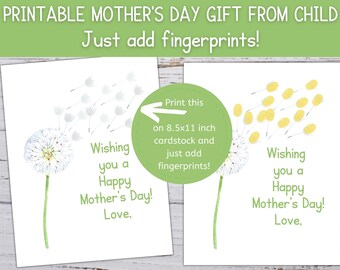 Fingerprint Dandelion, Mothers Day Gift from Child, Fingerprint Art Printable, Fingerprints for Mom, Mothers Day Classroom Activity, For Mom