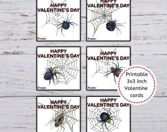 Spiders Valentine Cards, Printable Spiders Valentines, Printable Valentine Cards for Boys, Classroom Valentines, Valentine Spider Cards