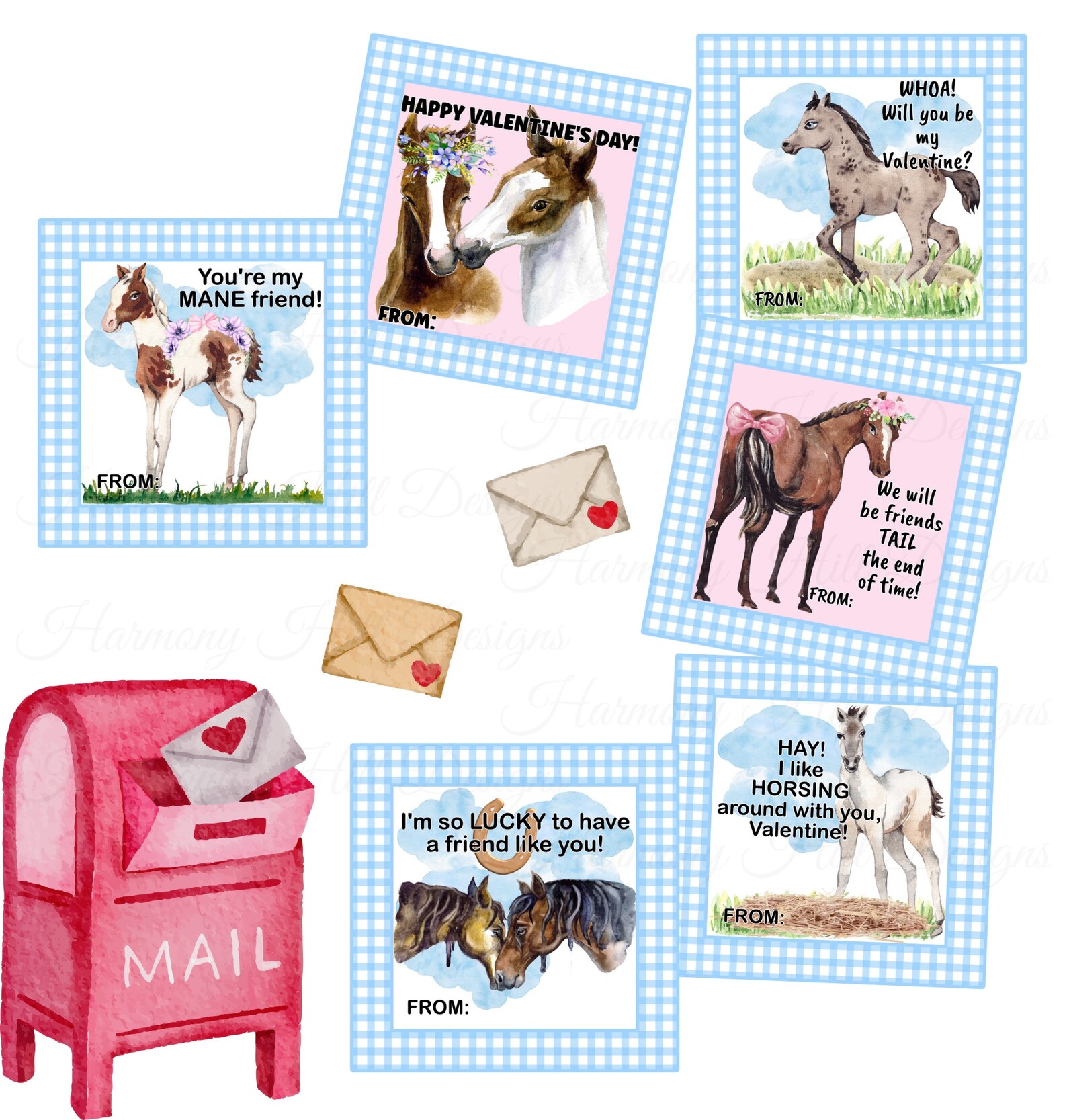 Horse Valentine Cards, Printable Valentine Cards for School, Classroom ...