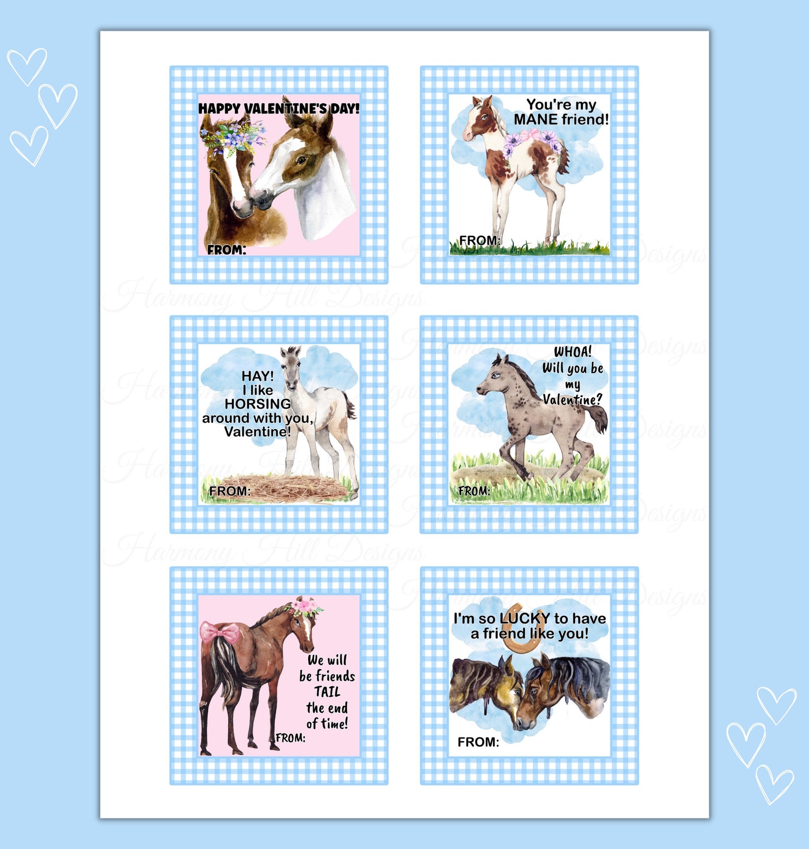 Horse Valentine Cards, Printable Valentine Cards for School, Classroom ...