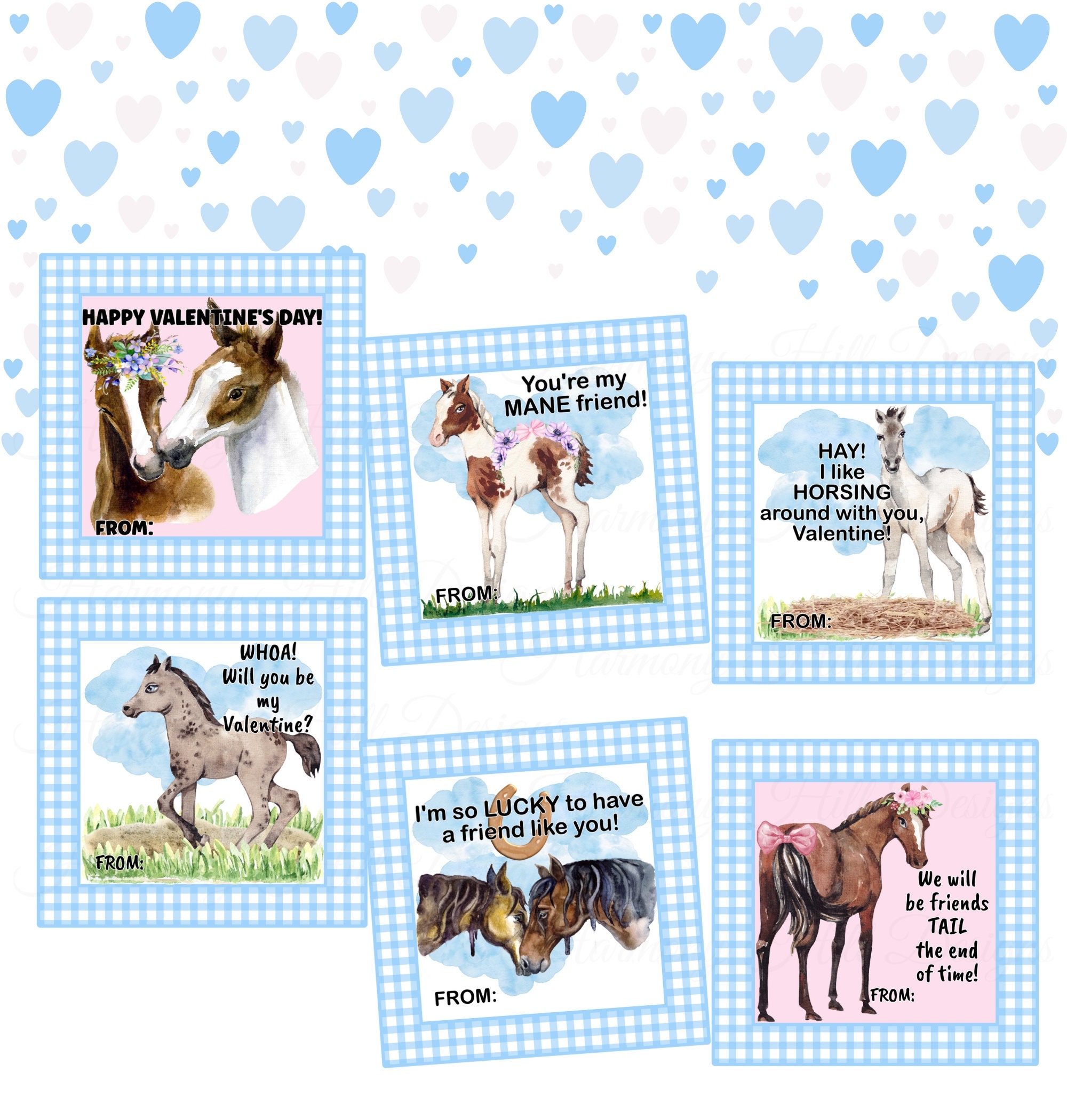 Horse Valentine Cards, Printable Valentine Cards for School, Classroom ...