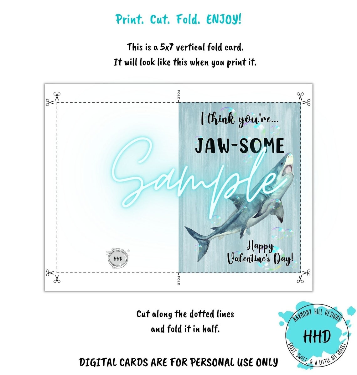 Shark Valentine Card, 5x7 Printable Card, Printable Valentine, I Think ...