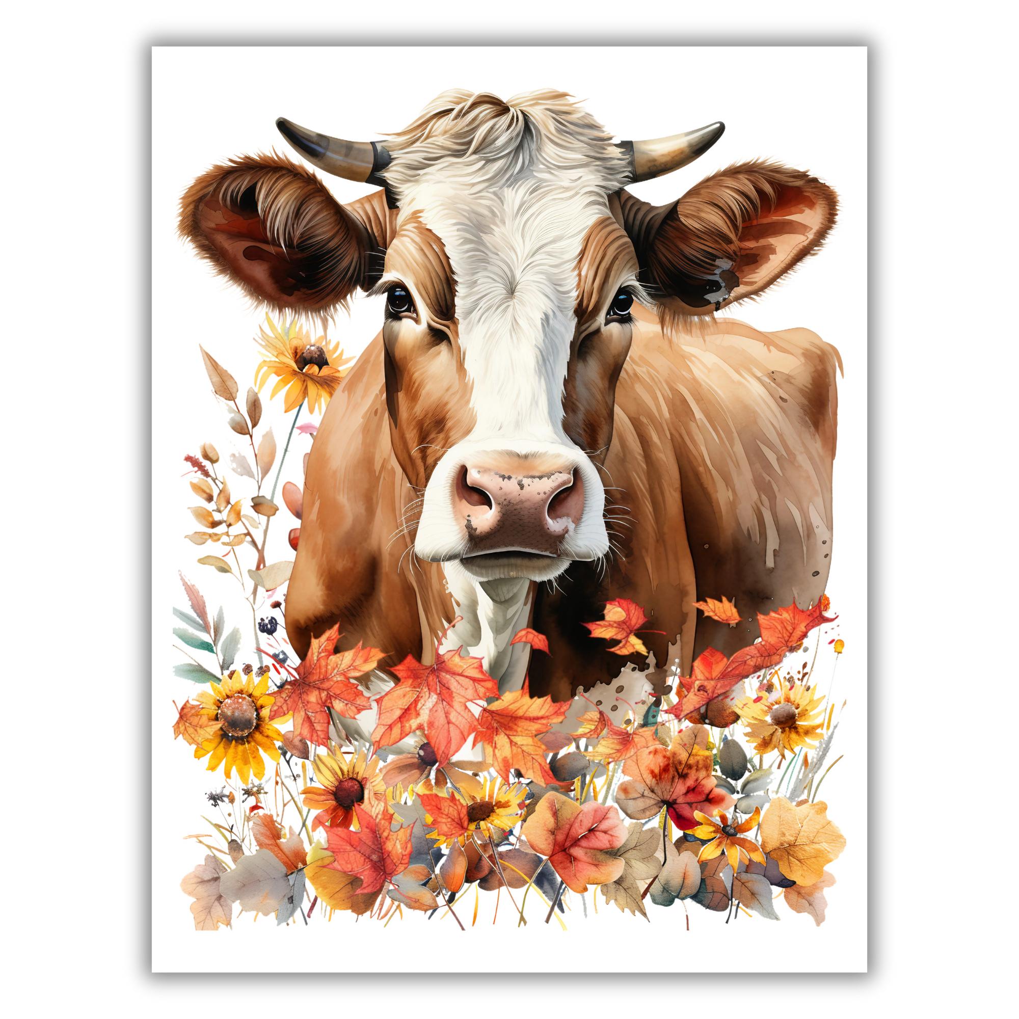 Rustic Fall Background Cow Fall Cow Printable, Cow Sign, Fall Wall Art, Brown and White Cow, Fall ...