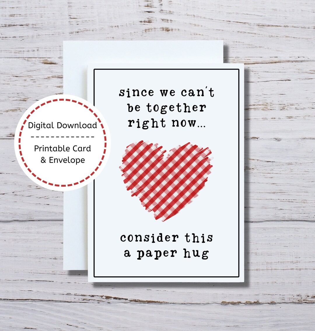 Paper Hug Card, Missing You Printable Card, Thinking of You Card, Red ...