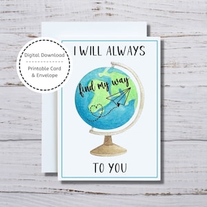 Carte de conjoint militaire, carte imprimable, carte de relation longue distance, carte de Saint Valentin de voyage, je trouverai toujours mon chemin vers vous