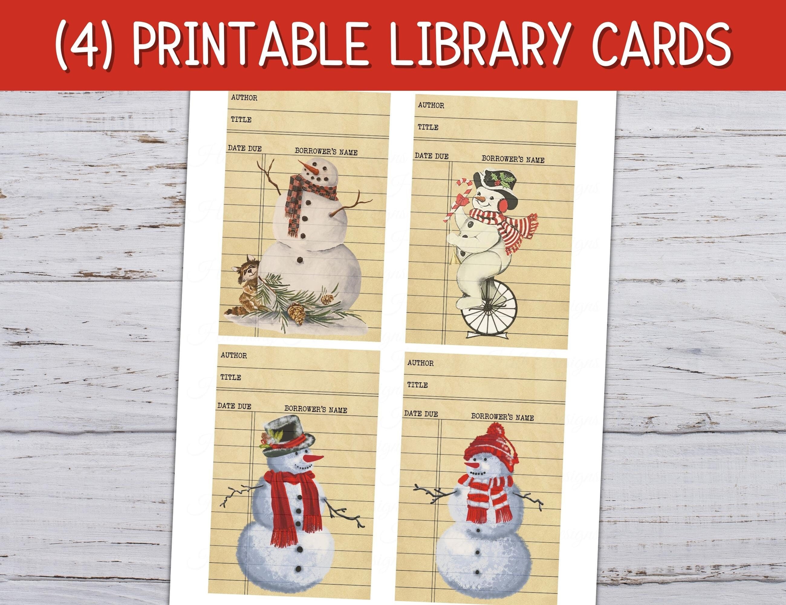 Snowman Library Cards Printable, Retro Snowman Library Cards, Vintage ...