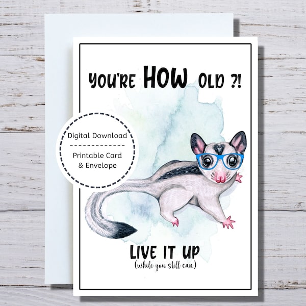 Sugar Glider Card, Printable Card, Sugar Glider Funny Birthday Card, Sugar Possum Card, You're How Old Card, Snarky Birthday Card, Bday Card