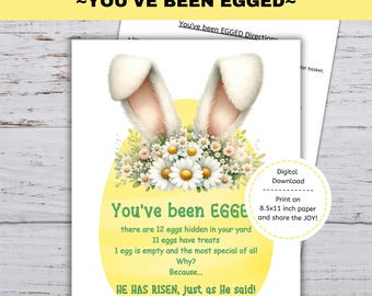 You've Been Egged, Christian, Matthew 28:6, Egged Game, for Neighbors, for Friends, for Church, Easter Printable, Bunny Ears, Yellow Egg