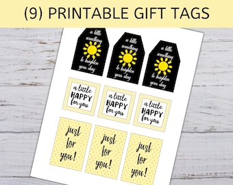 Printable Gift Tags, Just For You Gift Tags, Sunshine Tags, To Brighten Your Day Tags, Gift Tags to Print, Goody Bag Tags, Goody Bag Labels