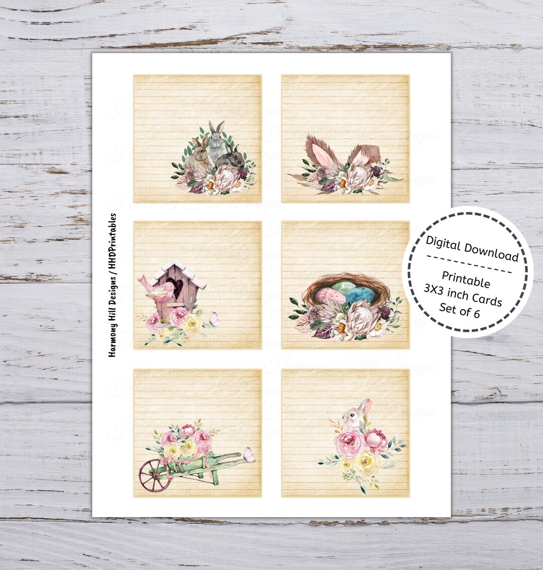 Journal Cards, Printable 3x3 Cards, Printable Journaling Cards, Spring ...