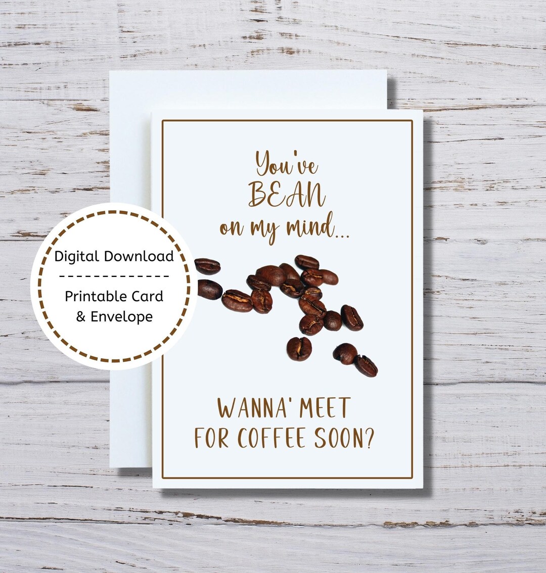 Printable Coffee Card, Coffee Beans Card, Coffee Bean Thinking of You