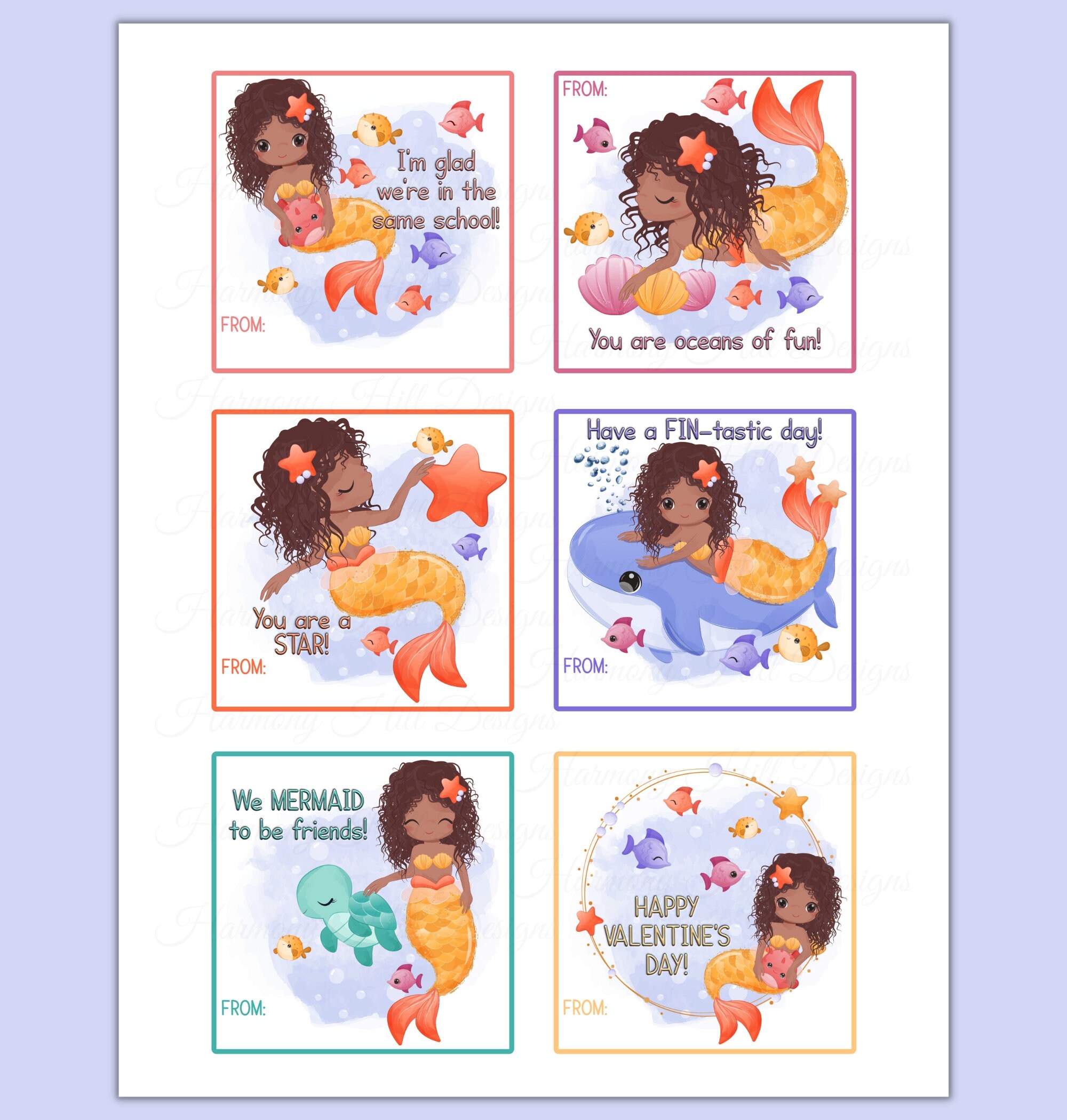 Mermaid Valentine Cards, Printable Mermaid Valentines for Class ...