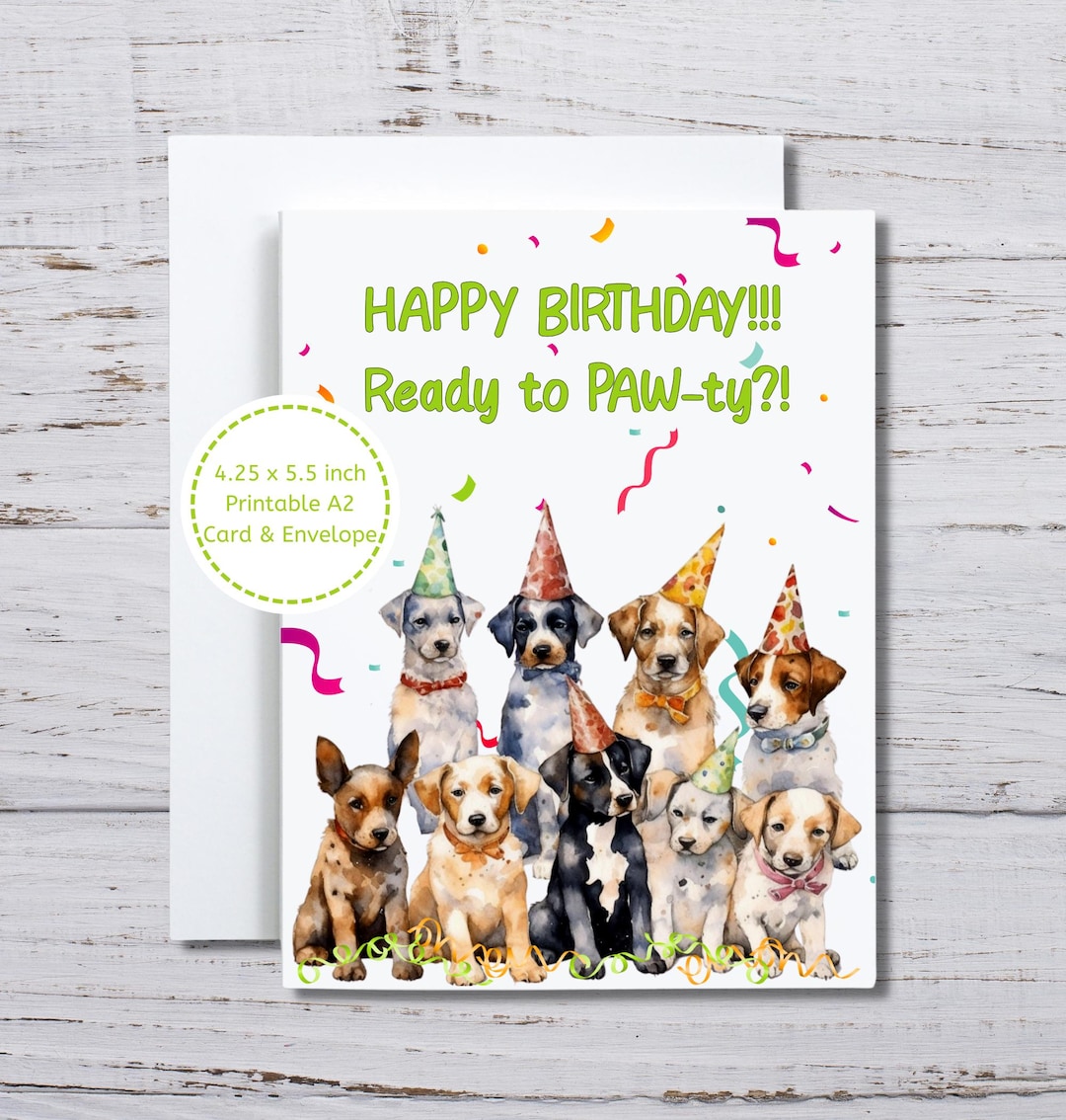 Dog Lover Birthday Card, Printable Bday Card, Dog Theme Birthday Card ...