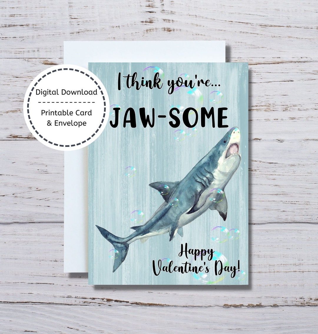 Shark Valentine Card, 5x7 Printable Card, Printable Valentine, I Think ...