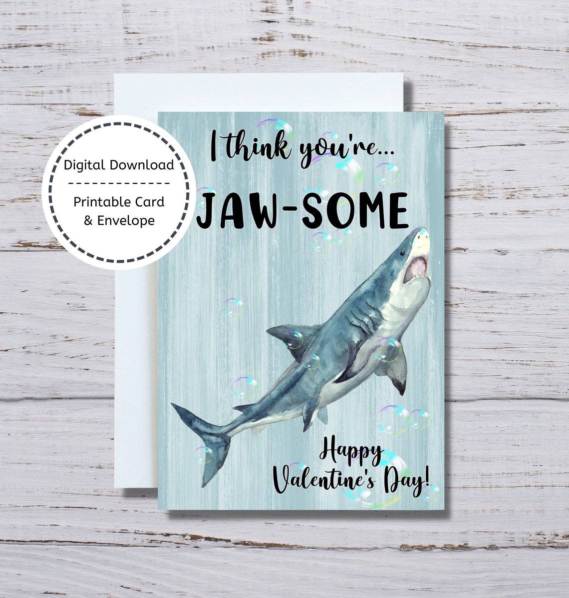 Shark Valentine Card, 5x7 Printable Card, Printable Valentine, I Think ...
