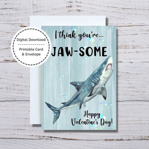 Biglietto di San Valentino con squalo, Biglietto stampabile 5x7, San Valentino stampabile, Penso che tu sia stupendo, San Valentino per lui, Divertente San Valentino con squalo, Biglietto di San Valentino con squalo