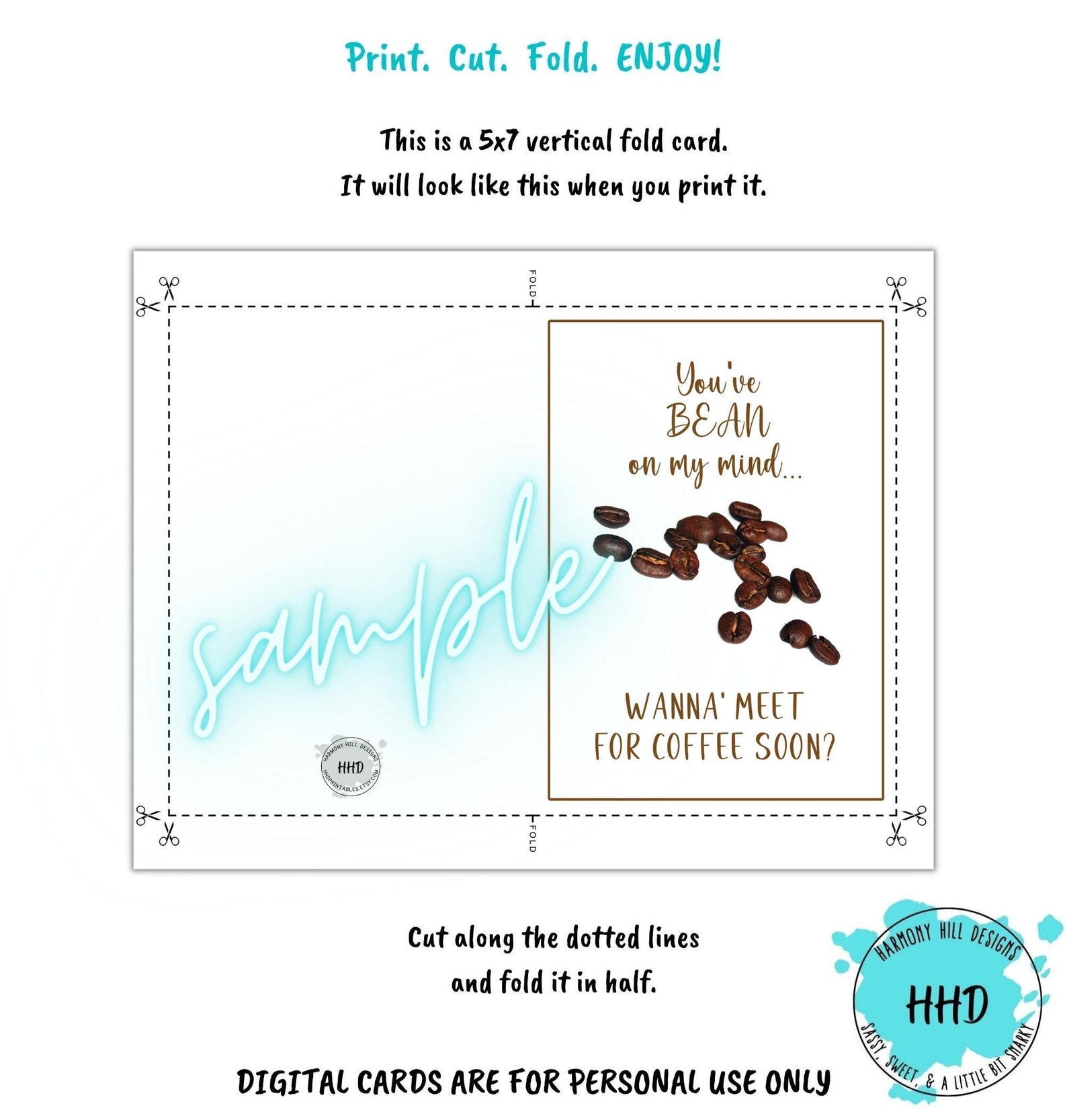 Printable Coffee Card, Coffee Beans Card, Coffee Bean Thinking of You