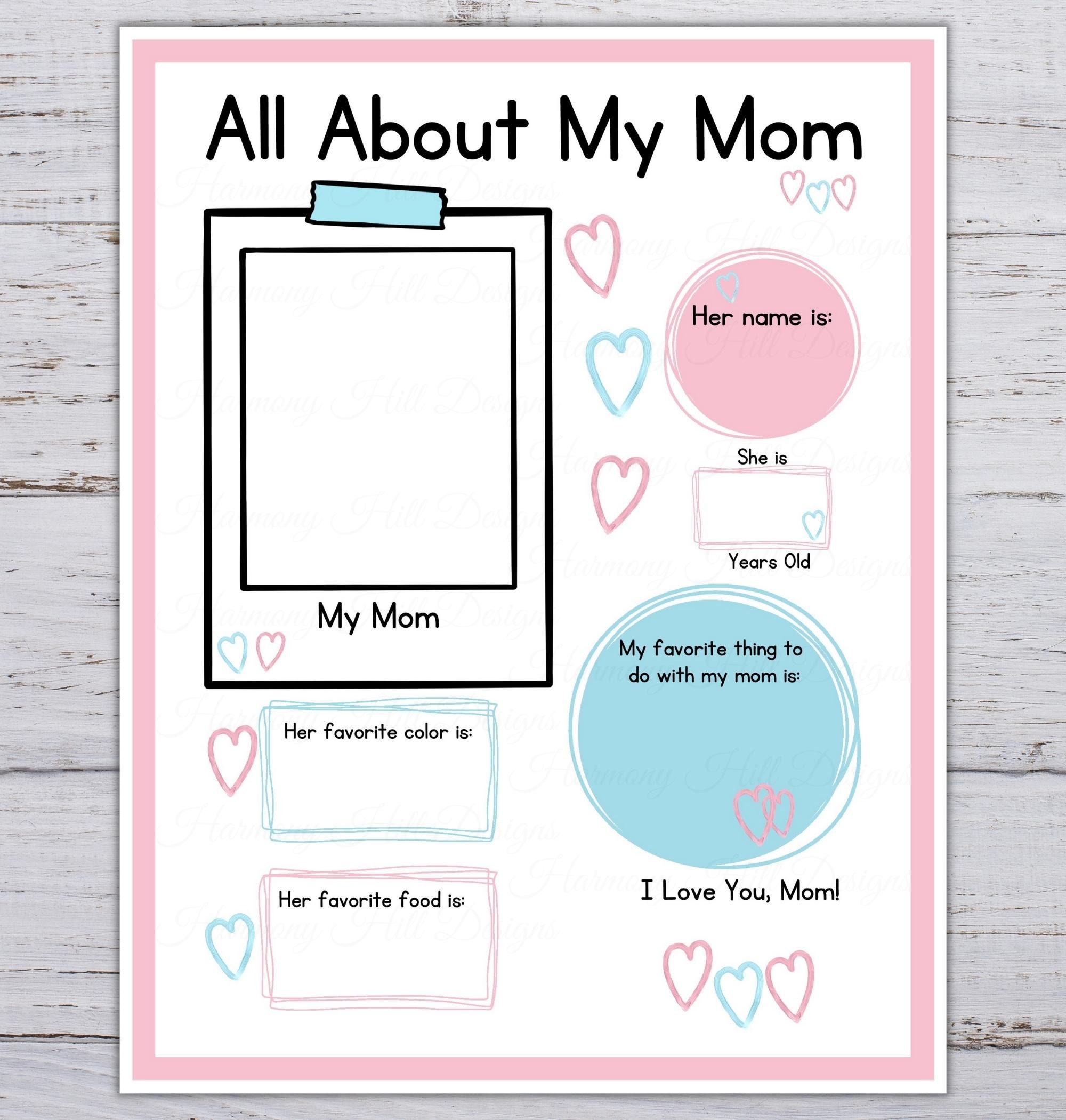 All About My Mom Printable, Mothers Day Printable, All About Mom From