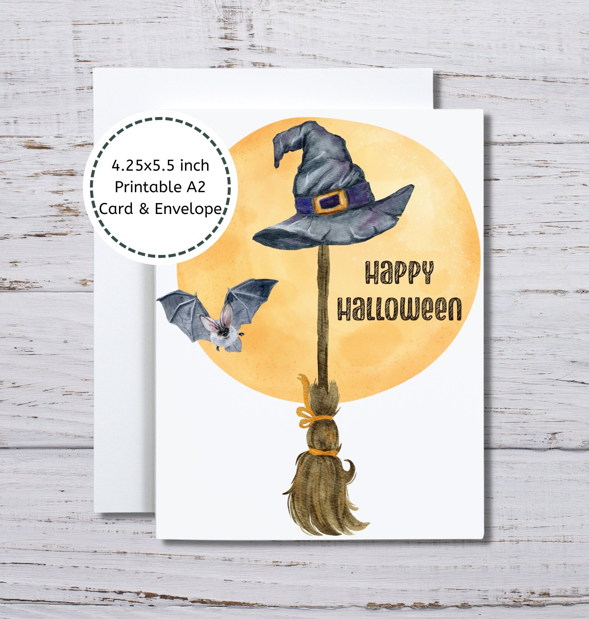 Halloween Card, Broom With Witch Hat, Happy Halloween Printable