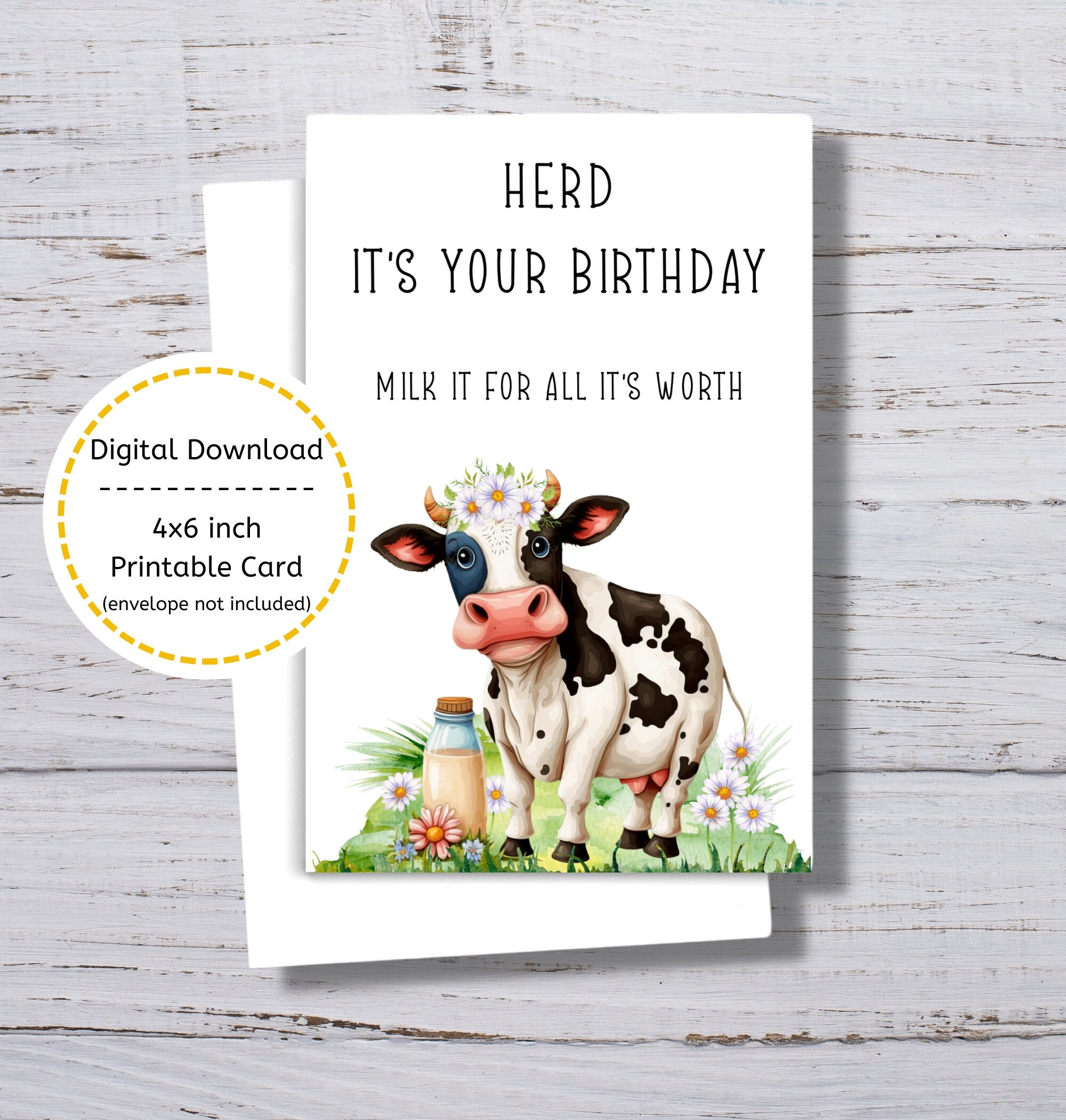 Cow Birthday Card, Printable Cow Birthday Card, Herd It's Your Birthday, Funny Cow Birthday Card, Punny Cow Bday Card, Cow Card to Print - Etsy for Free Printable Cow Birthday Cards