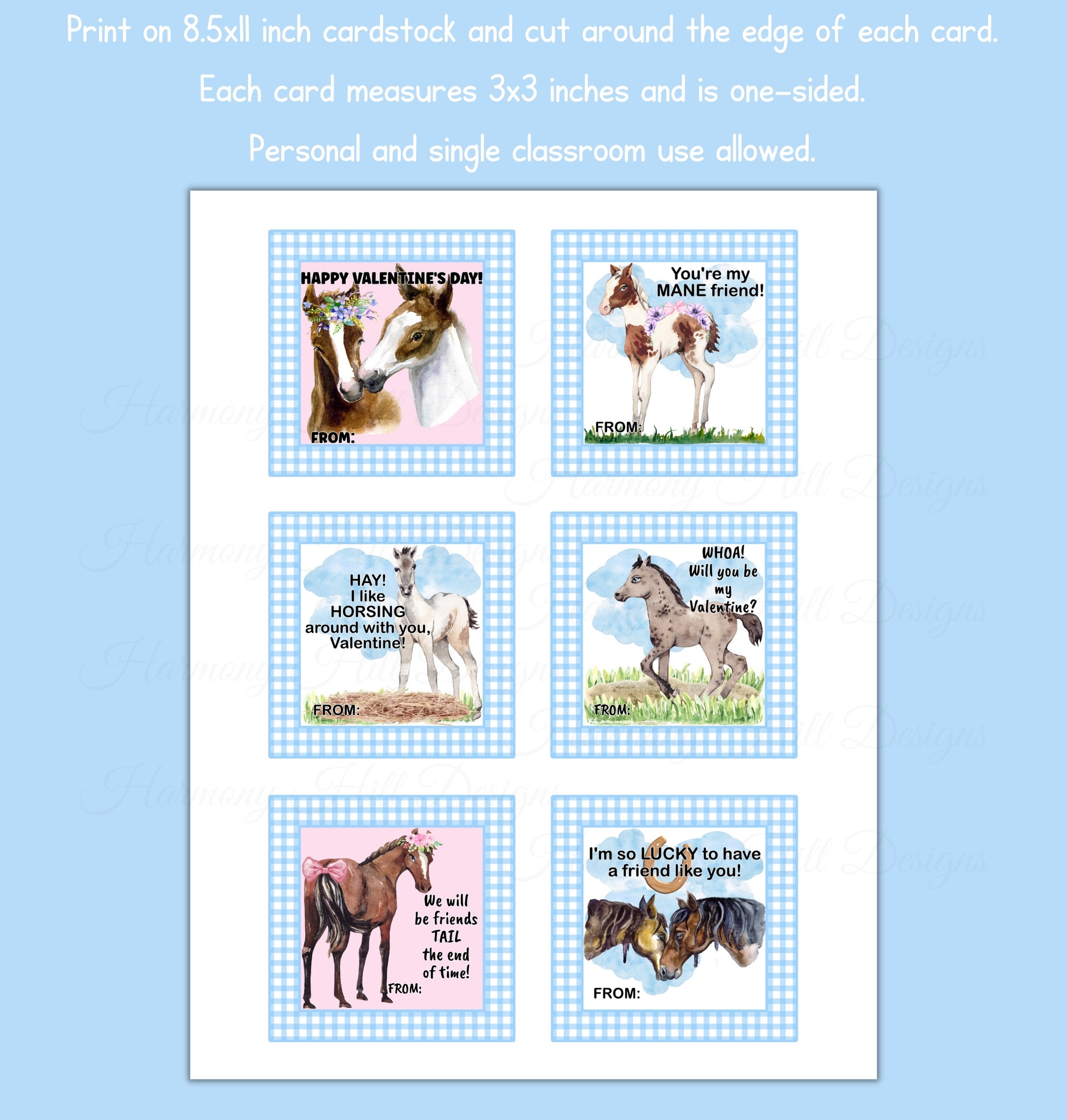 Horse Valentine Cards, Printable Valentine Cards for School, Classroom ...