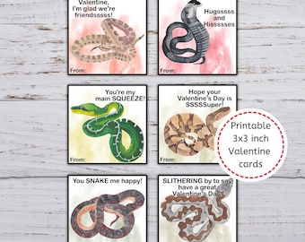 Snake Valentine Cards, Printable Snakes Valentines, Printable Valentine Cards for Kids, Classroom Valentines, Snake Cards for Valentine's
