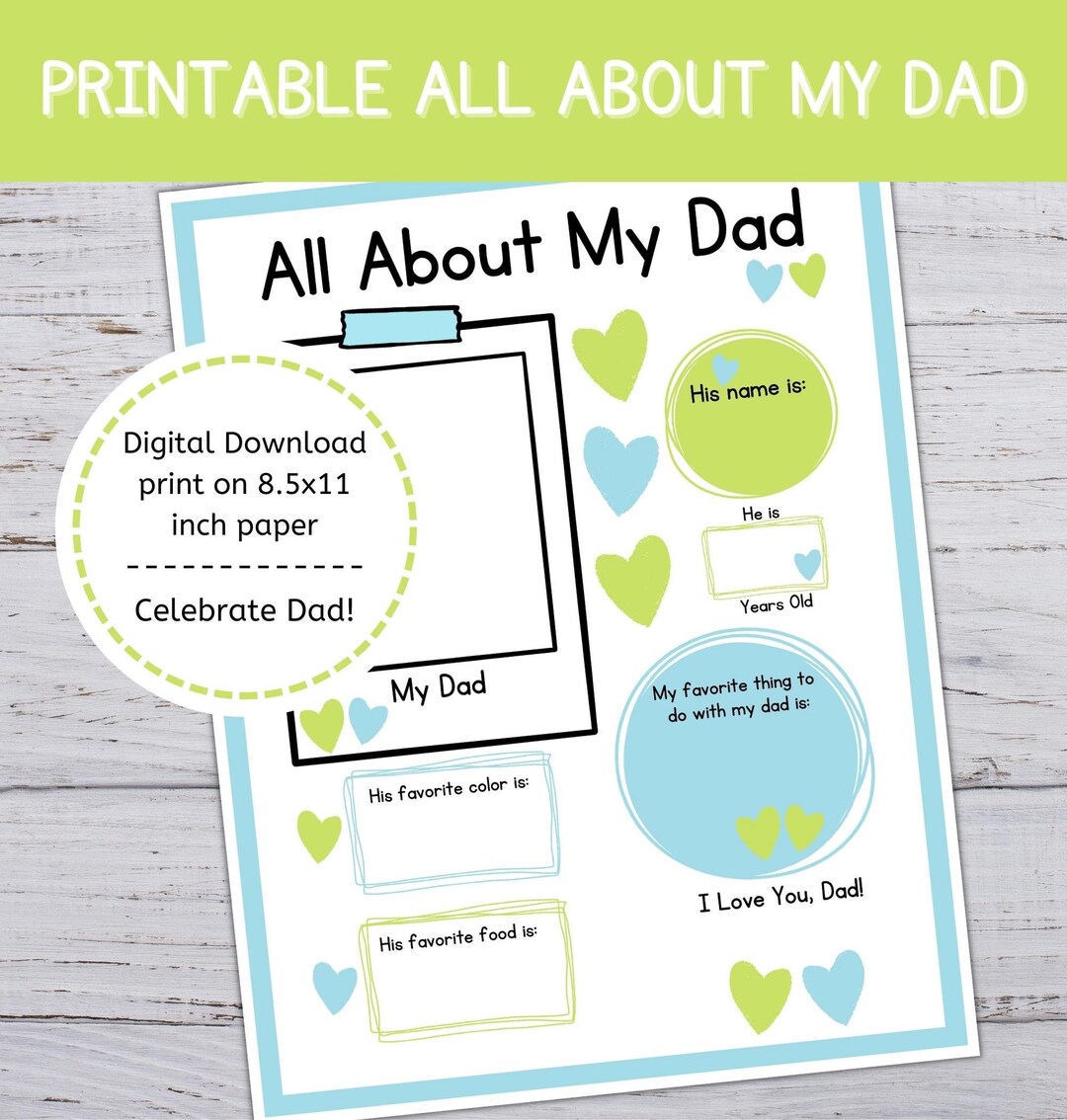 All About My Dad Printable, Fathers Day Printable, All About Dad From ...