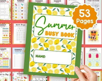 Summer Busy Book Printable Worksheets Learning Binder Homeschool Educational Study Materials Kids Summer Activity for Toddler Quiet Book