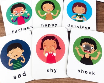 Wooden Emotions Cards - Montessori flashcards - Feelings Flash Cards - Montessori Emotions - Kids Learning Feelings Preschool Materials