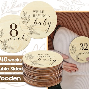 Pregnancy Weeks Milestone Signs, Expecting Bump Pictures, Wooden Pregnancy Announcement Discs, Pregnancy Tracker Baby Shower Gift