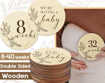 Pregnancy Weeks Milestone Signs, Expecting Bump Pictures, Wooden Pregnancy Announcement Discs, Pregnancy Tracker Baby Shower Gift