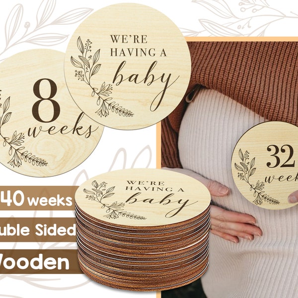 Pregnancy Weeks Milestone Signs, Expecting Bump Pictures, Wooden Pregnancy Announcement Discs, Pregnancy Tracker Baby Shower Gift