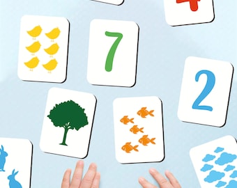 Memory Game Learning Numbers Match Game - Wooden Educational Matching Game for Kids - Montessori Toys - Homeschool Preschool Toddlers
