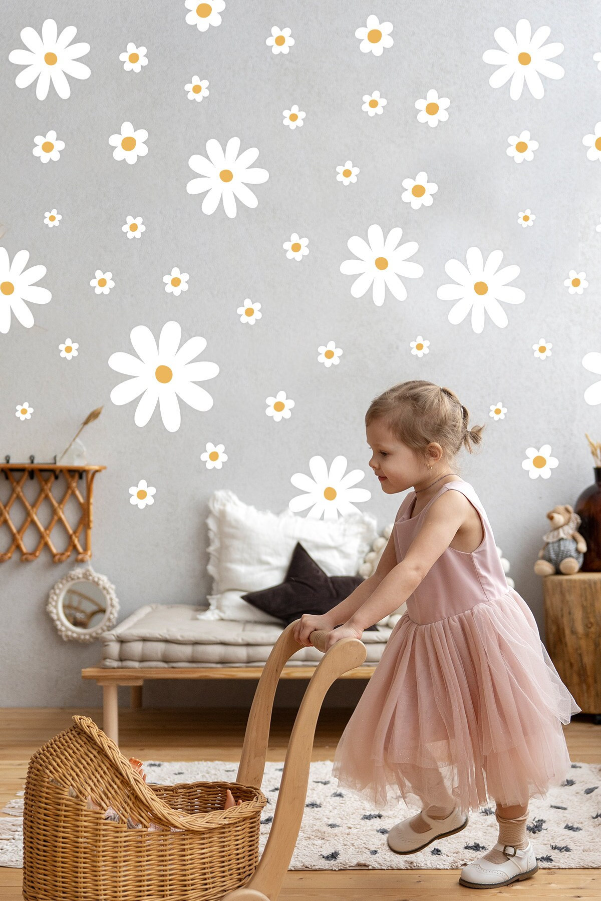 8 Sheet 160 Pcs Daisy Wall Decal Flower Wall Decal Daisy Decor White Daisy  Decals Floral Decals Peel and Stick Aesthetic for Wall Bedroom Living Room