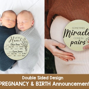 Twin Birth Stats Card Twin Announcement Photo Prop Plaque Newborn Hospital Sign Welcome Baby Birth Stat Card Hello World Twins Gift image 2