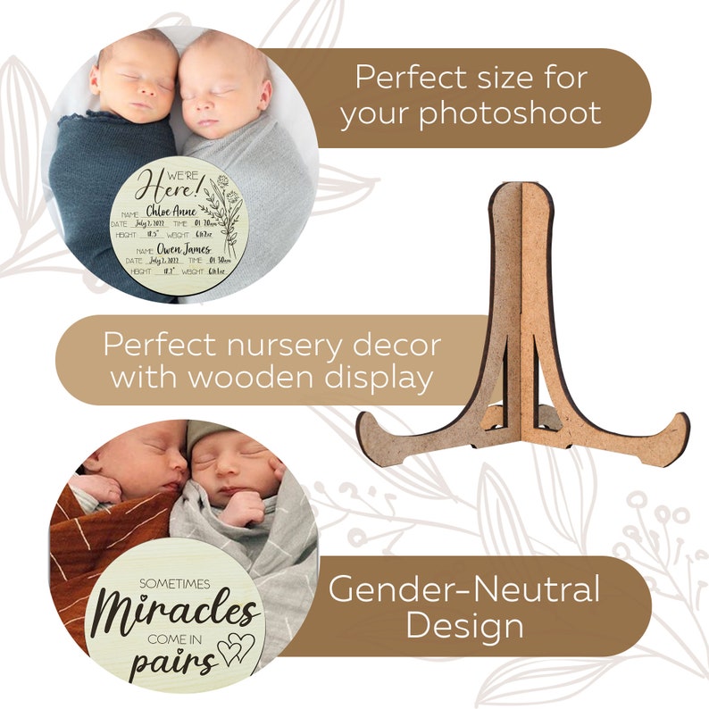 Twin Birth Stats Card Twin Announcement Photo Prop Plaque Newborn Hospital Sign Welcome Baby Birth Stat Card Hello World Twins Gift image 5