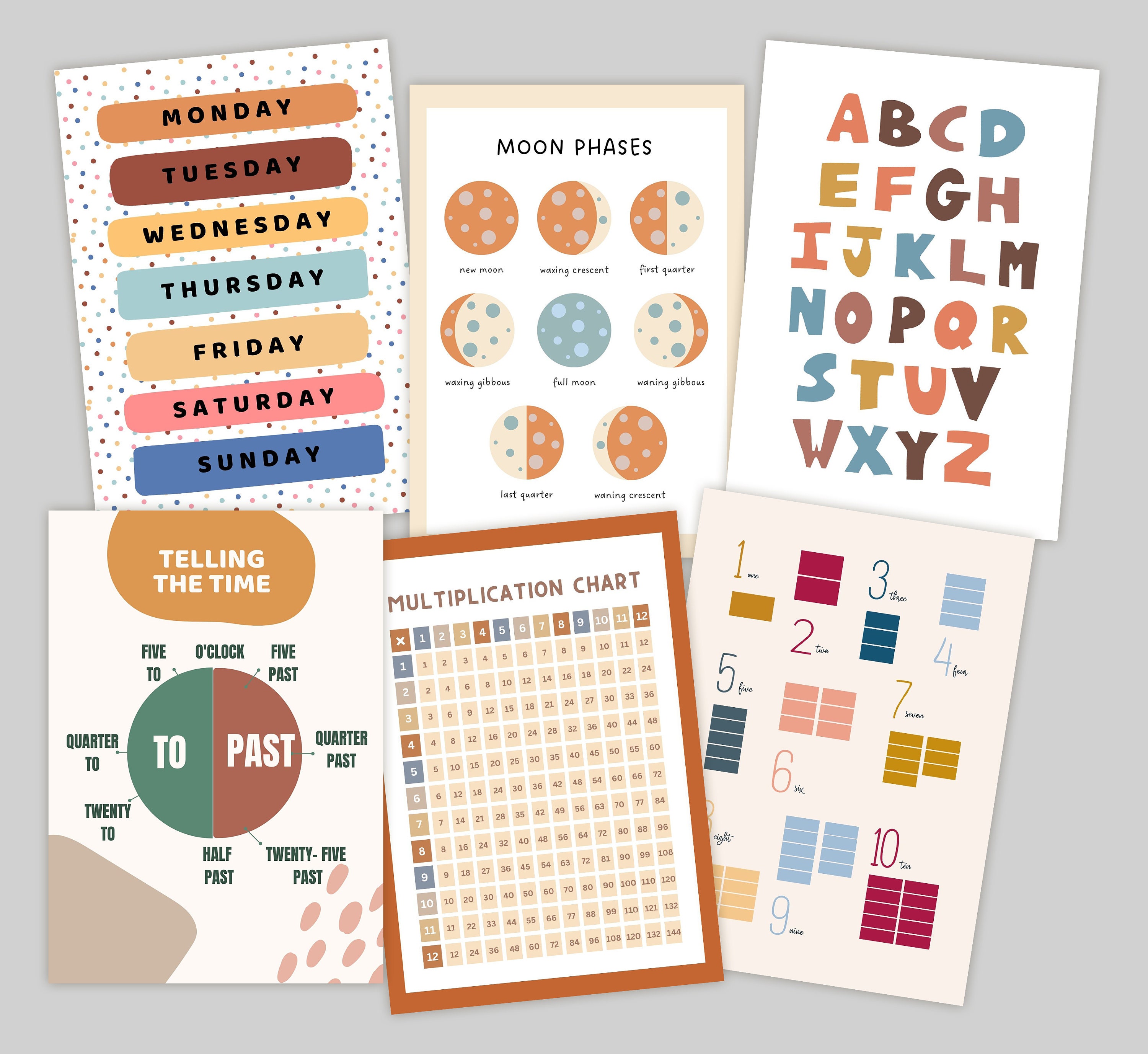 Set of 20 - Boho Educational Posters Set for Playroom - Classroom ...