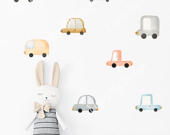 Cute Vehicles Kids Wall Decal Sticker Baby Boy Nursery Watercolor Car Themed Pastel Removable Decals